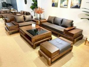 Bộ bàn ghế Sofa zito chân đùi gà gỗ sồi hiện đại